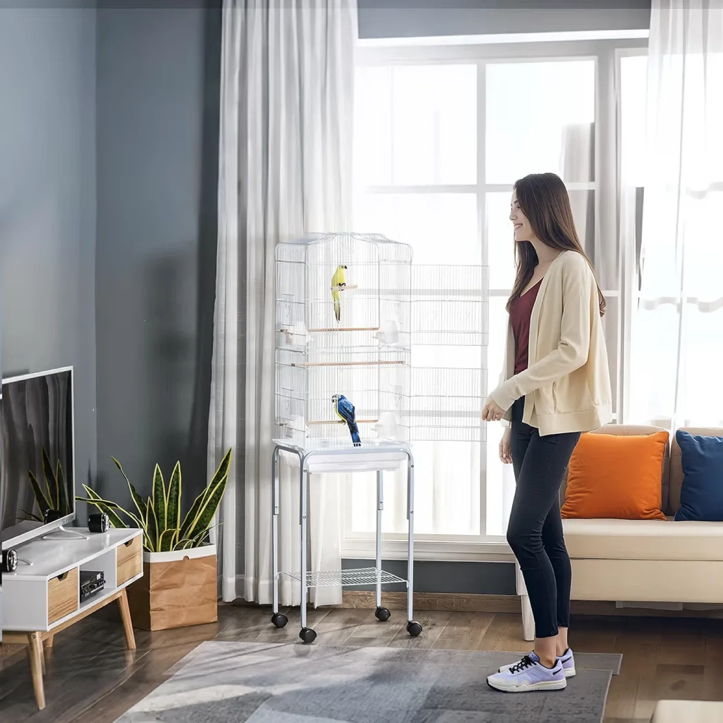 Detachable Bird Cage with Stand - White image indicator(6)