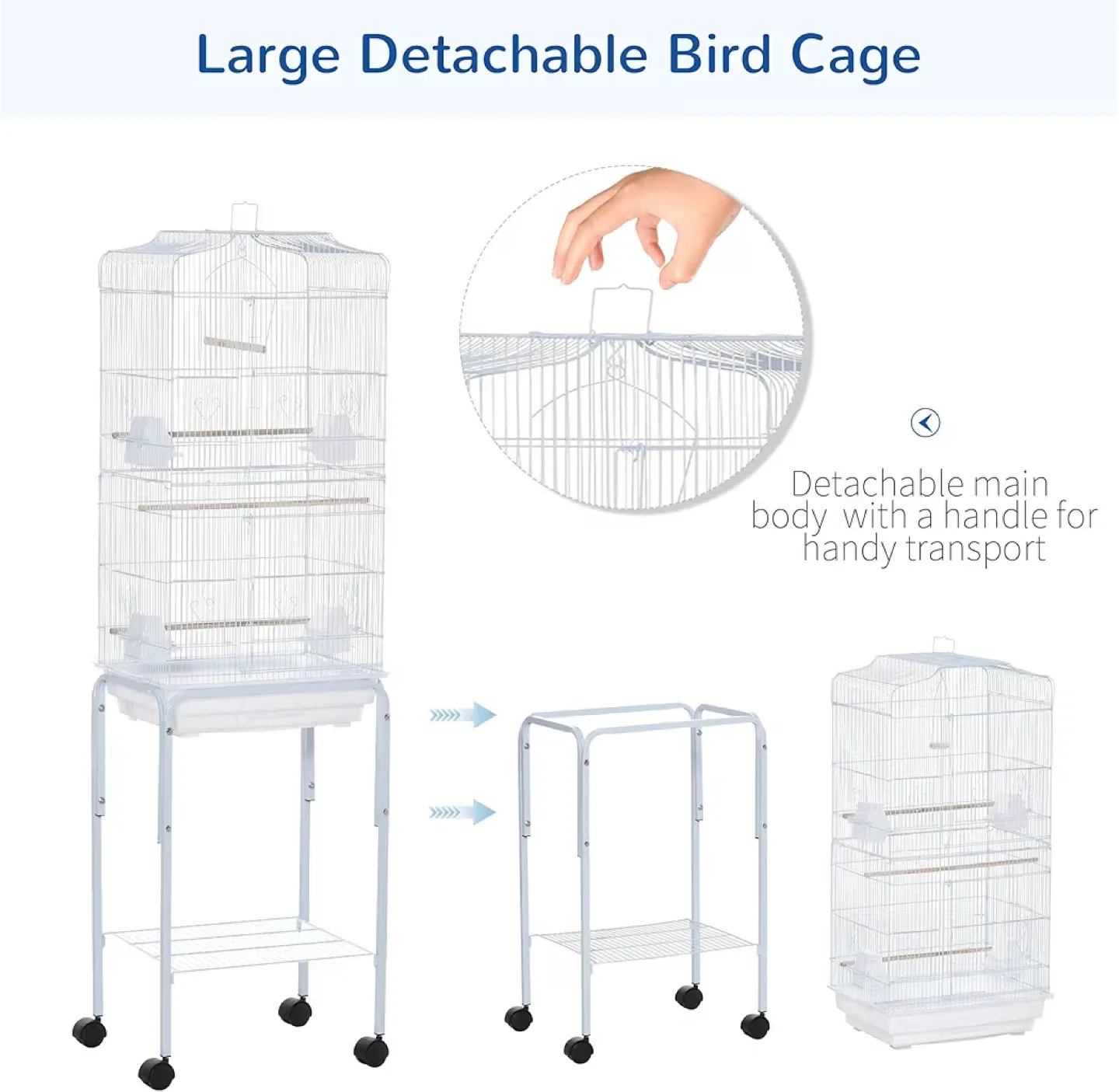 Detachable Bird Cage with Stand - White image indicator(3)