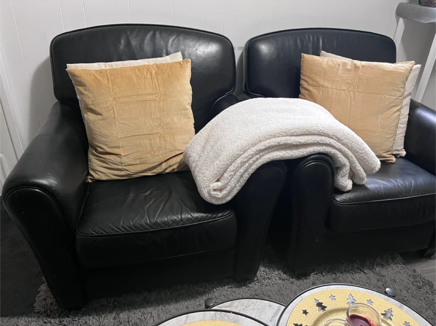 Black Leather Armchairs - Set of 2