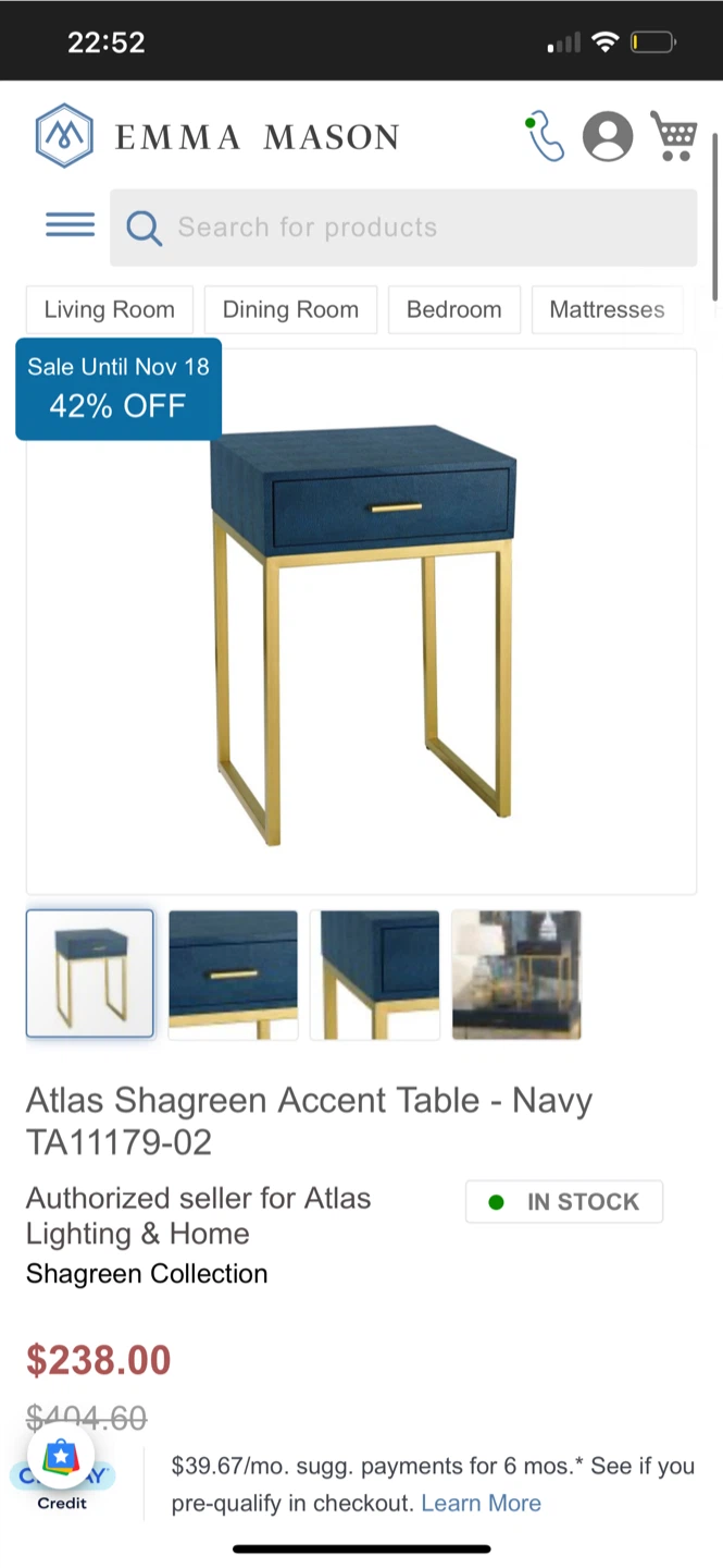 Emma Mason Atlas Shagreen Accent Table - Navy( Moving Out) - photo 2