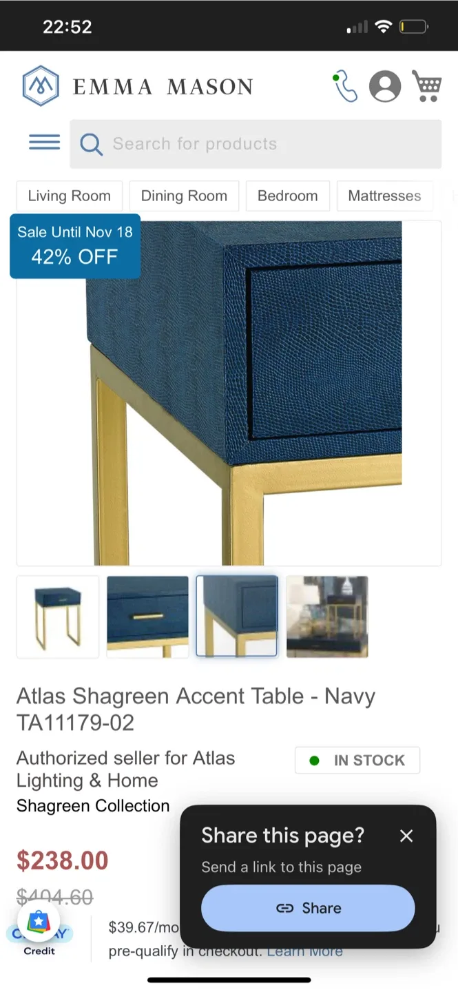 Emma Mason Atlas Shagreen Accent Table - Navy( Moving Out) image indicator(7)