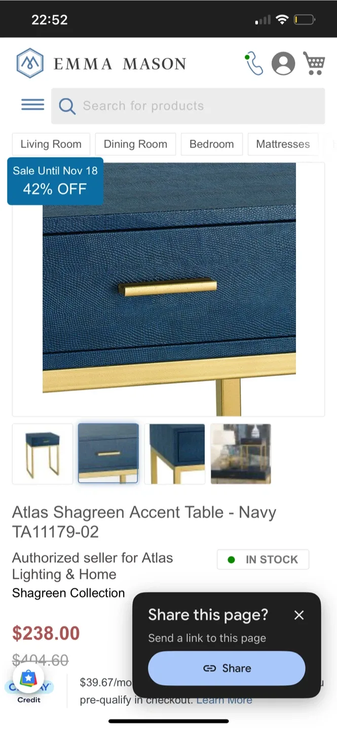 Emma Mason Atlas Shagreen Accent Table - Navy( Moving Out) image indicator(6)