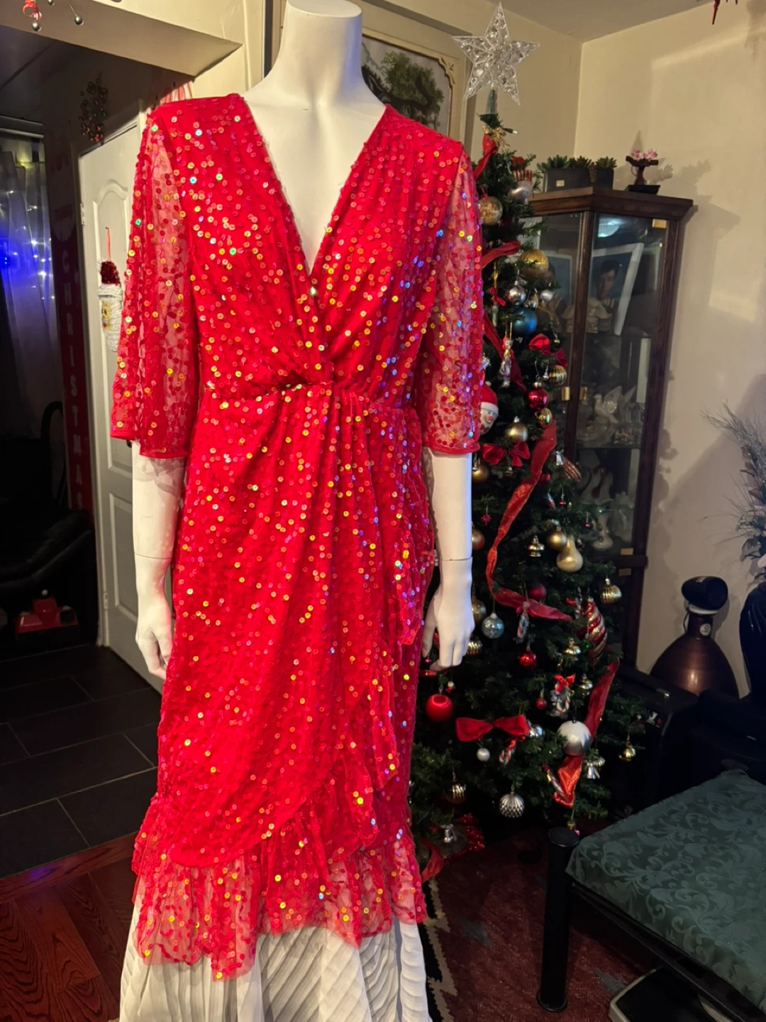 Red Sequin Party Dress - photo 4