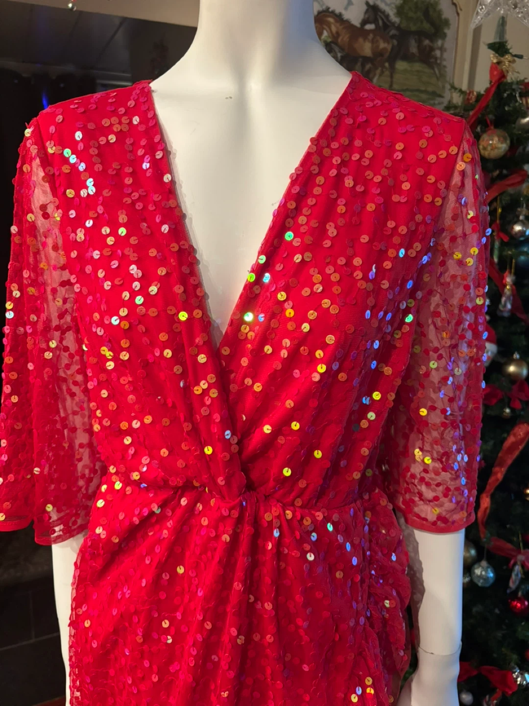 Red Sequin Party Dress - photo 3
