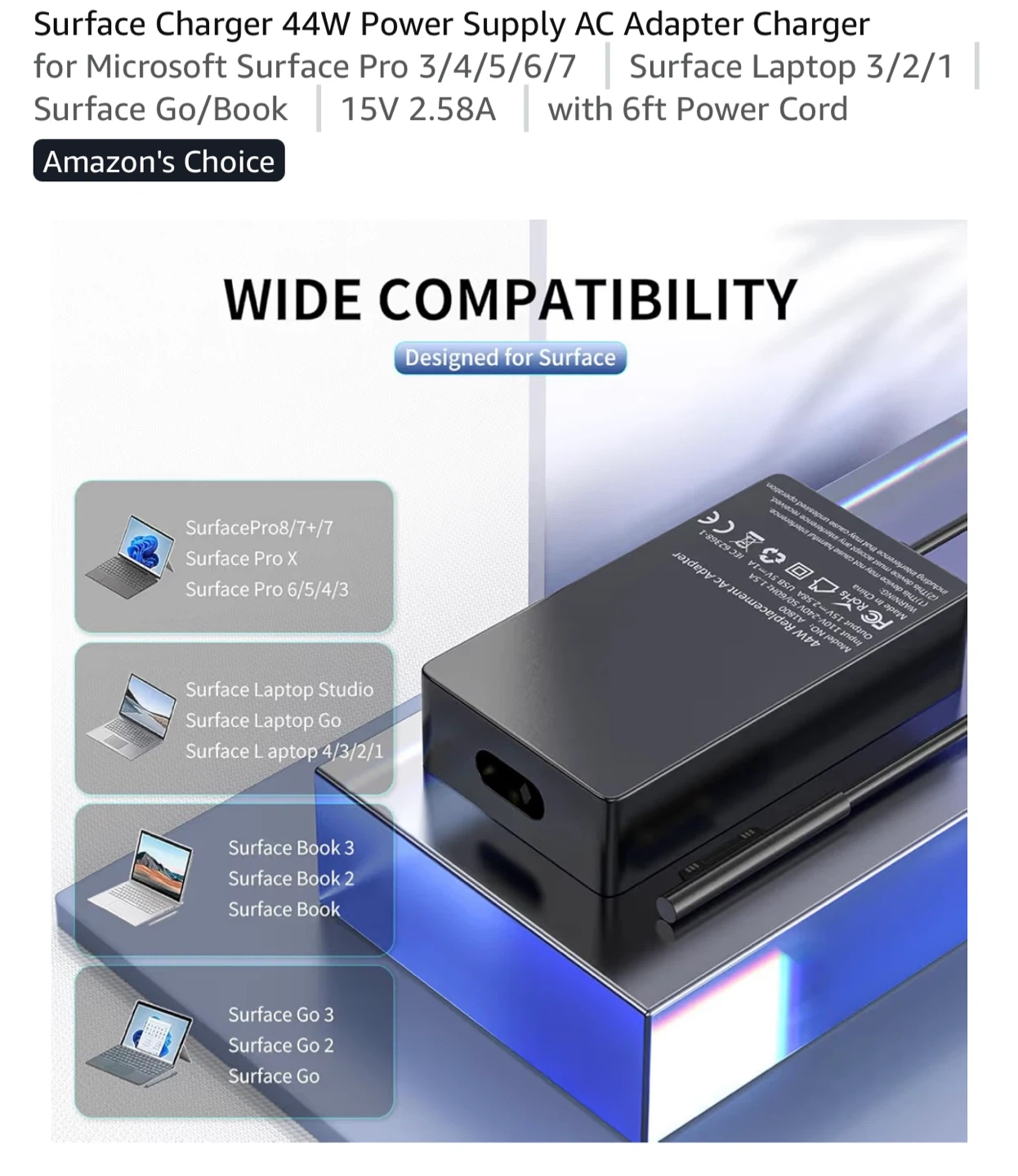 Microsoft Surface Charger 44W Power Supply Adapter (Model 1800) - photo 2