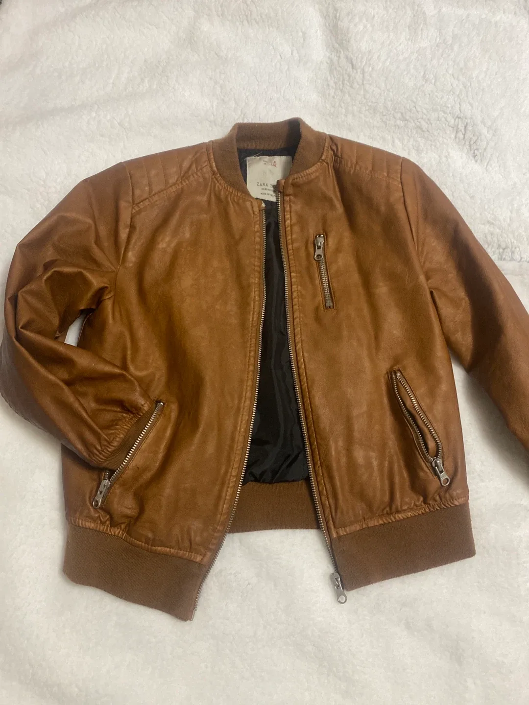 Zara Boys Brown Faux Leather Jacket Size 8 image indicator(2)