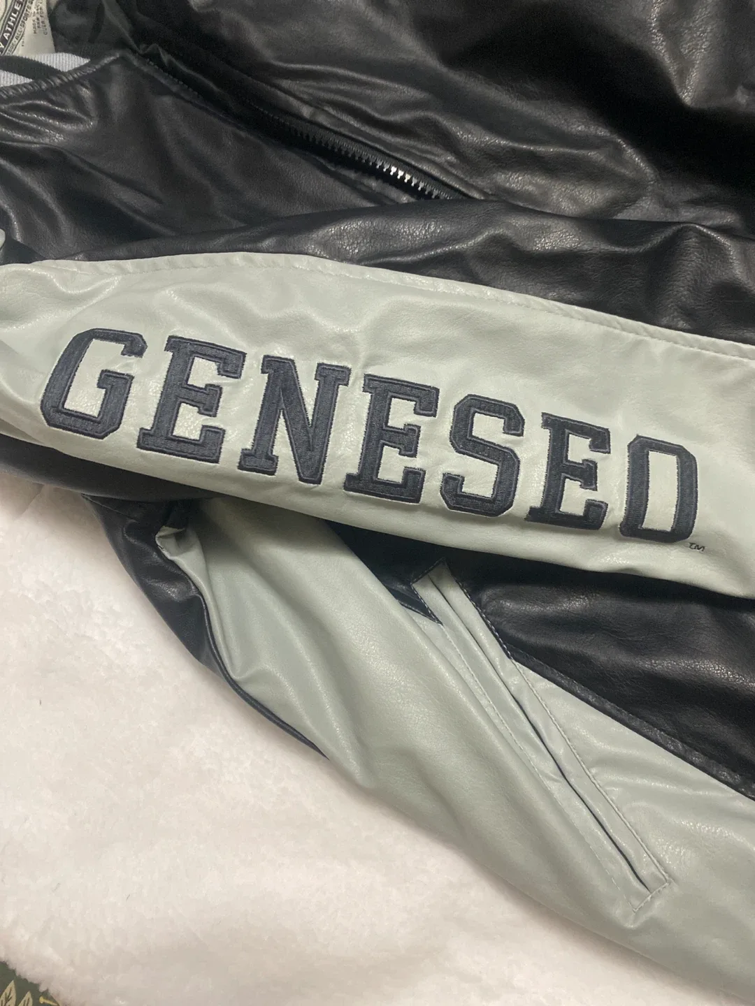 Geneseo Knights Black Leather Varsity Jacket image indicator(3)