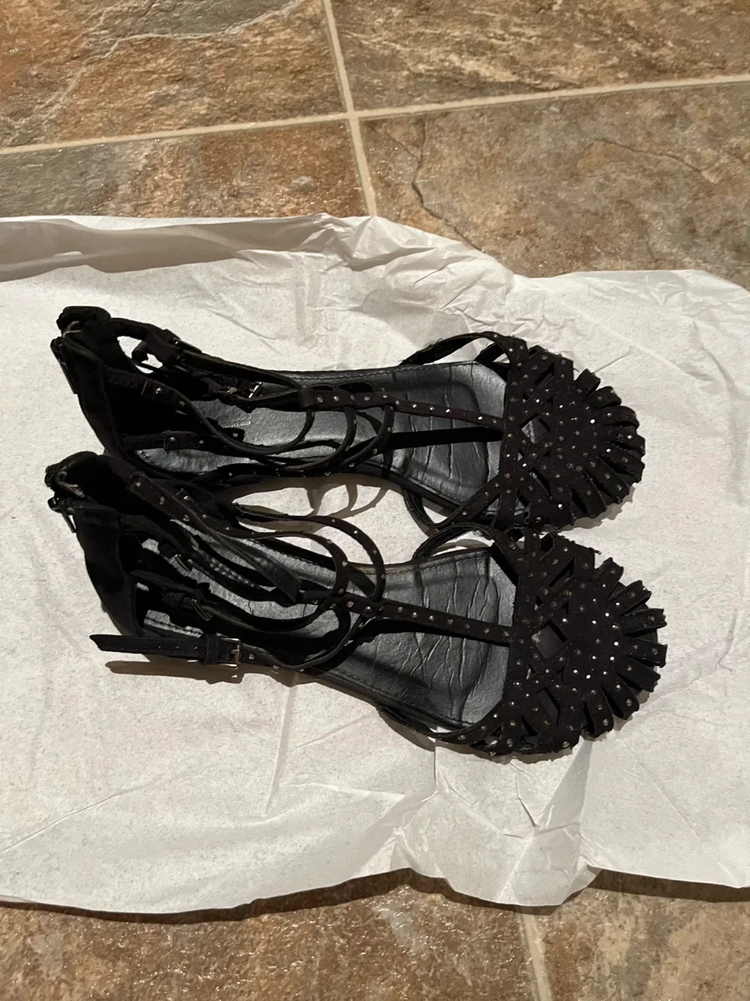 Zara Black Gladiator Sandals, Size 7 image indicator(2)