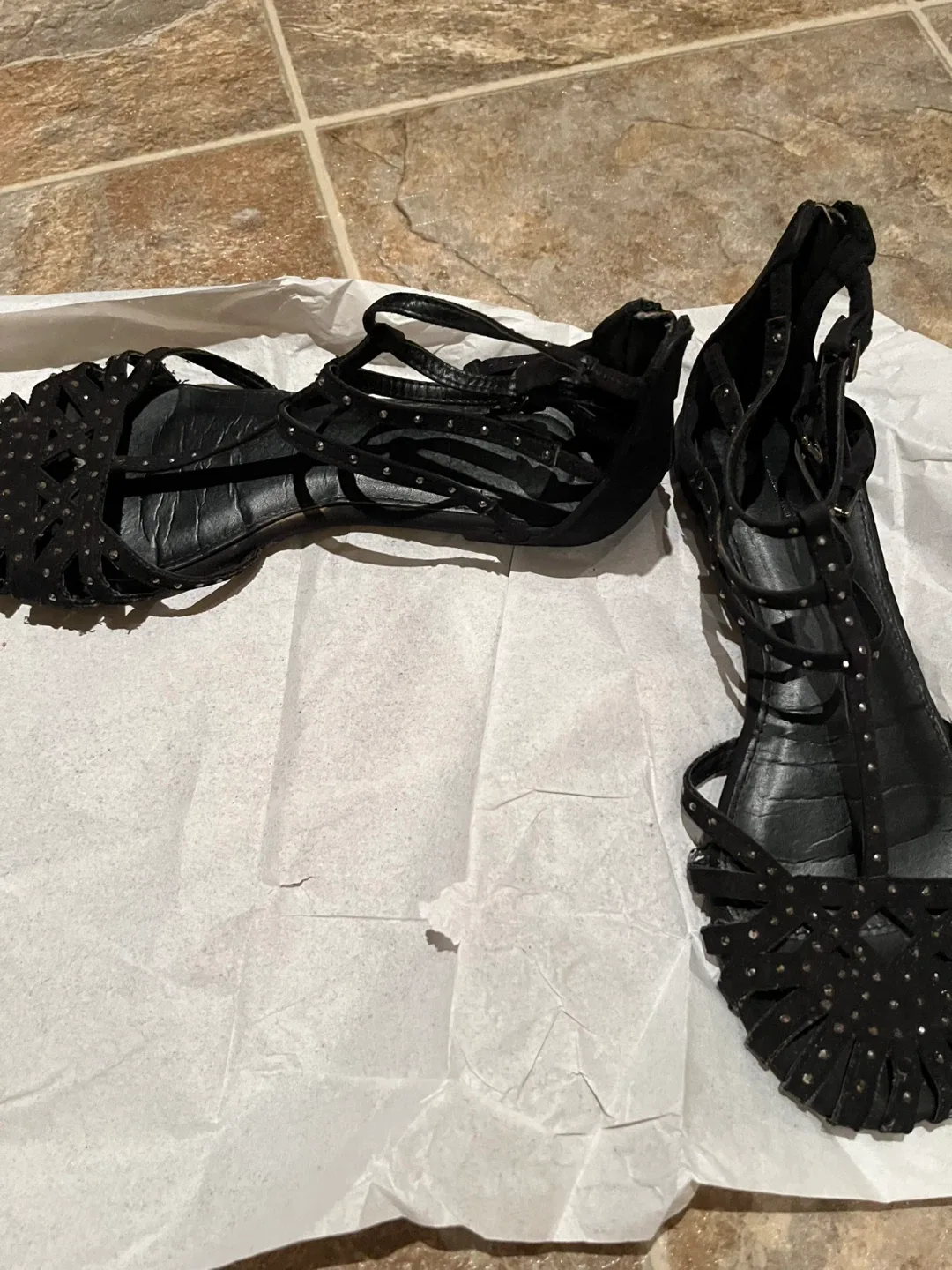 Zara Black Gladiator Sandals, Size 7 image indicator(3)