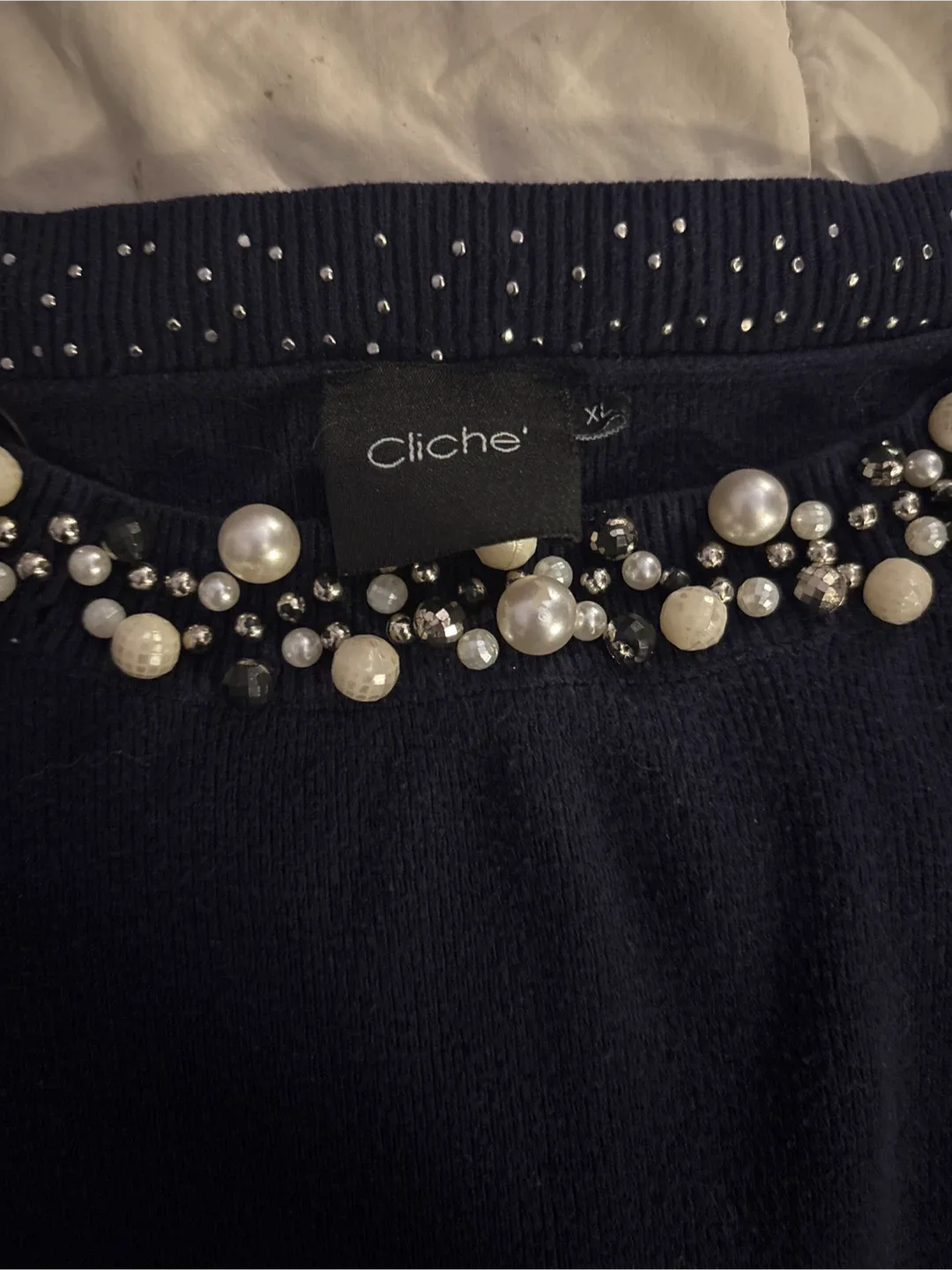 Cliche' XL Navy Blue Pearl Embellished Sweater image indicator(2)