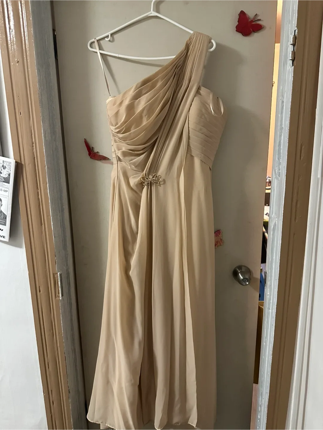 Beige One-Shoulder Dress