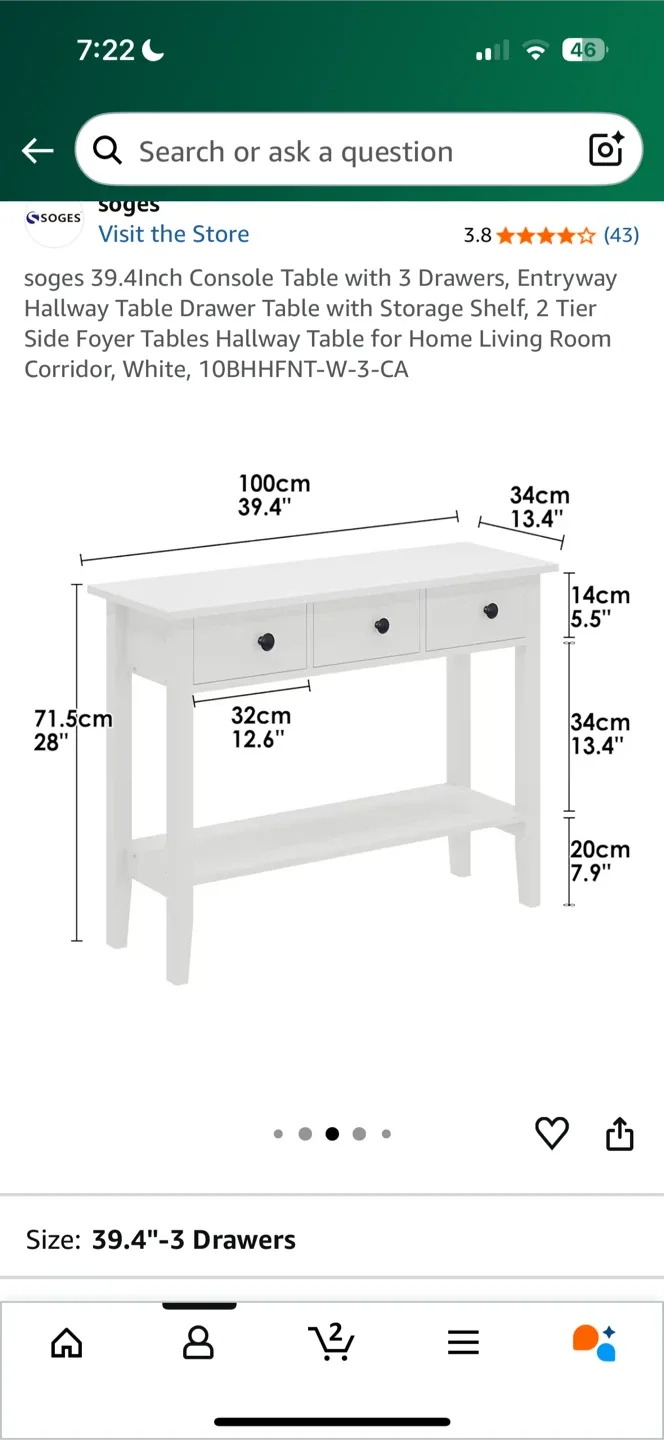 Soges Console Table - White Entryway Table image indicator(3)