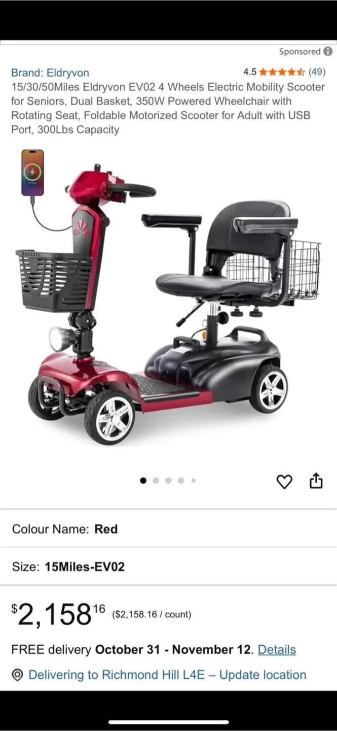 Eldryvon EV02 Electric Mobility Scooter - Red