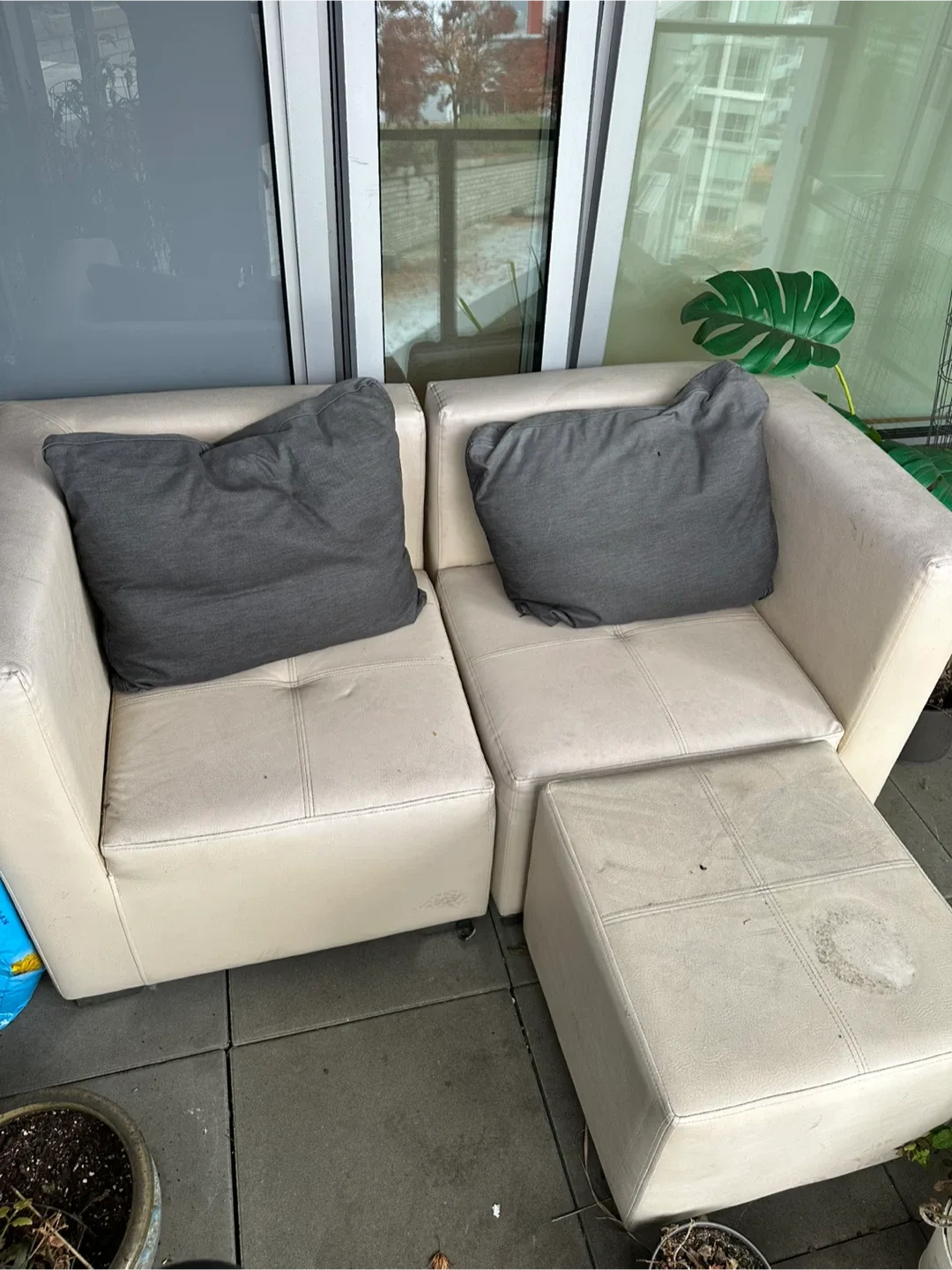 Beige Loveseat with Ottoman