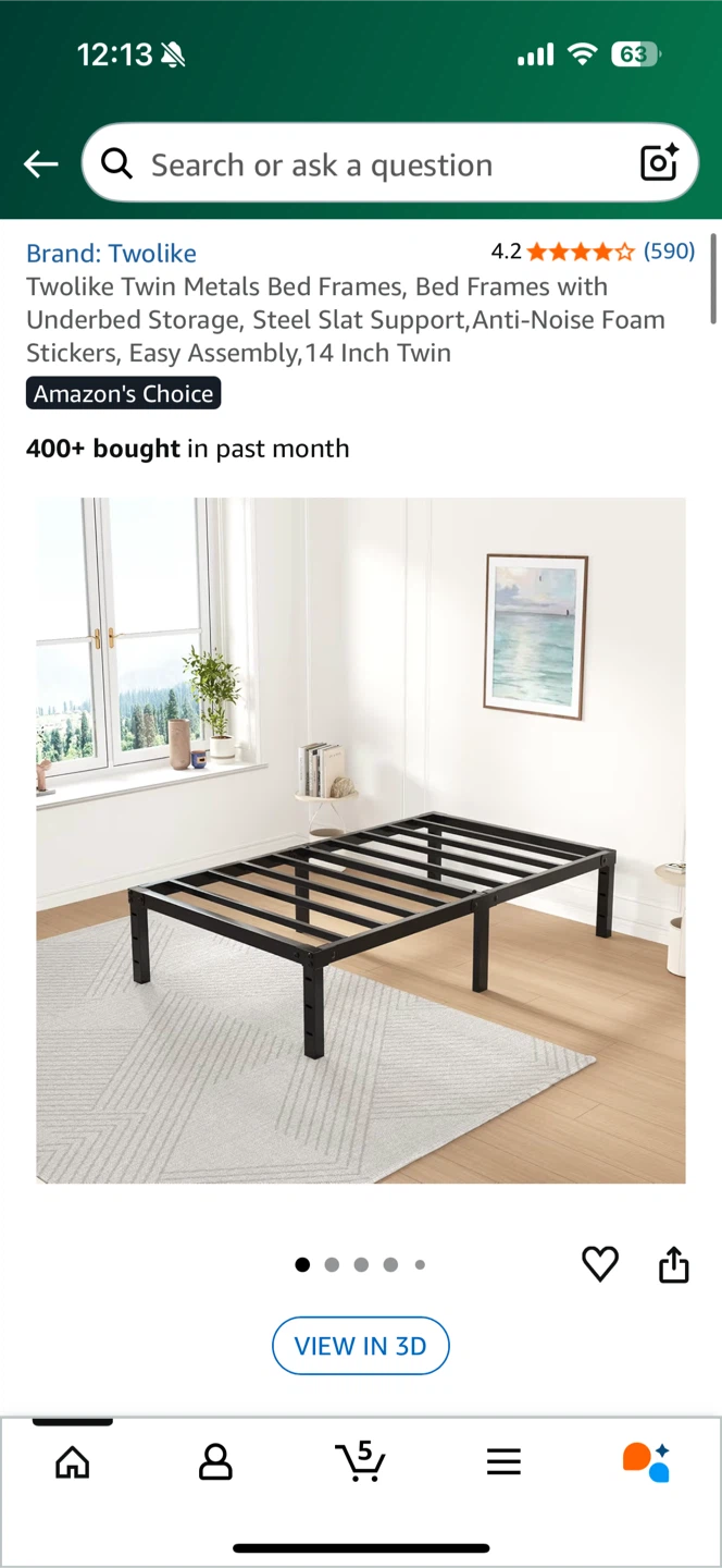 Twolike Twin Metals Bed Frame - 14 Inch Twin