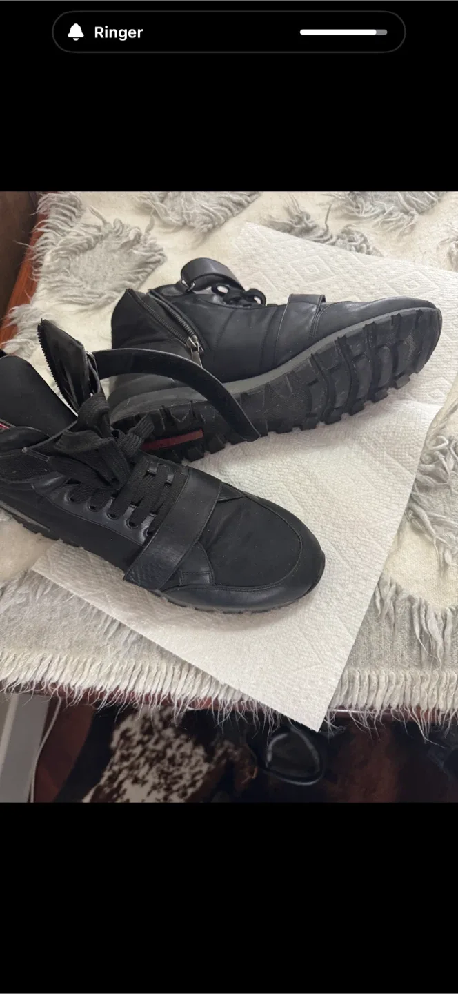 Prada Black Leather High-Top Sneakers