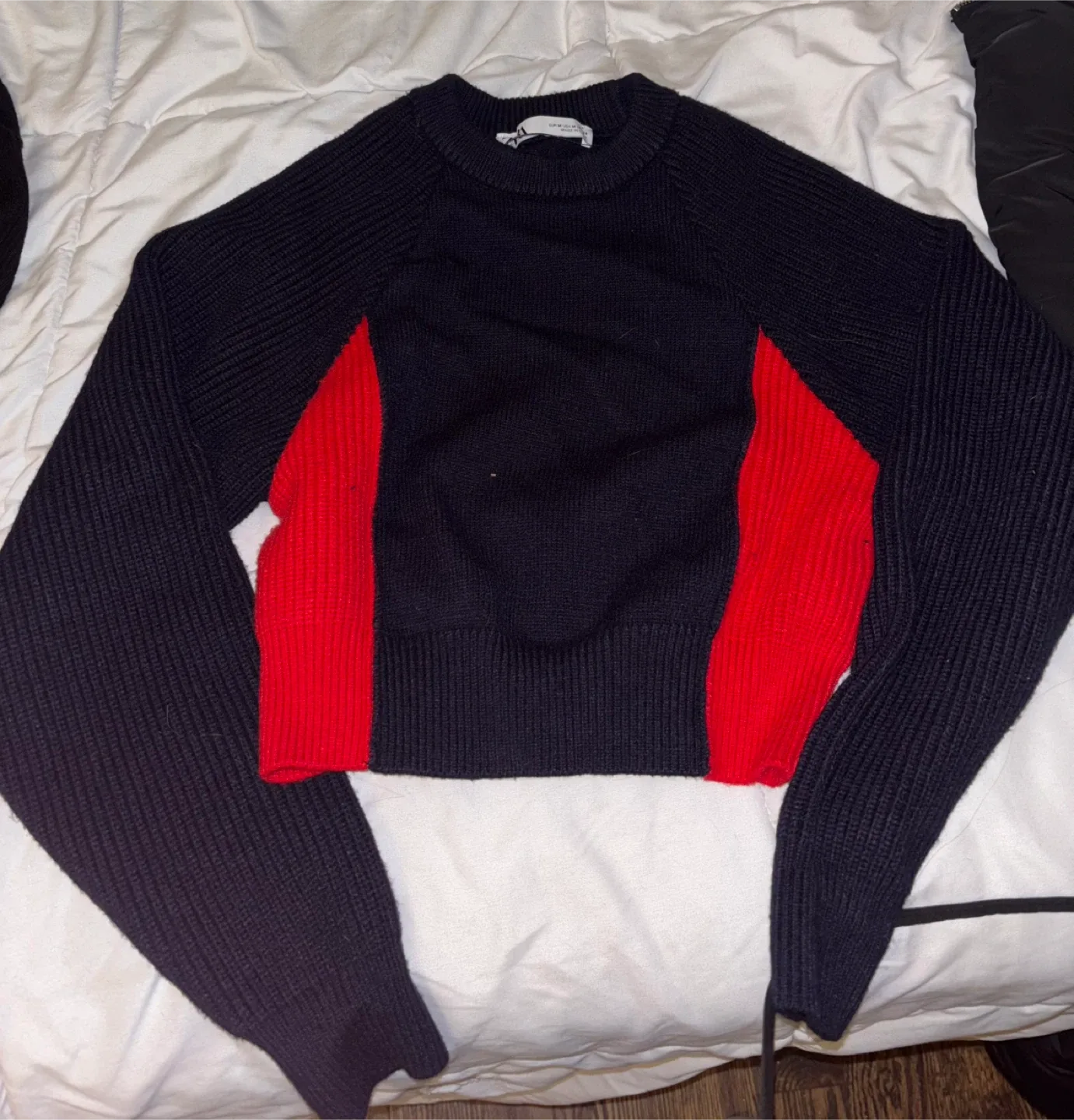 Topshop Black & Red Cropped Sweater