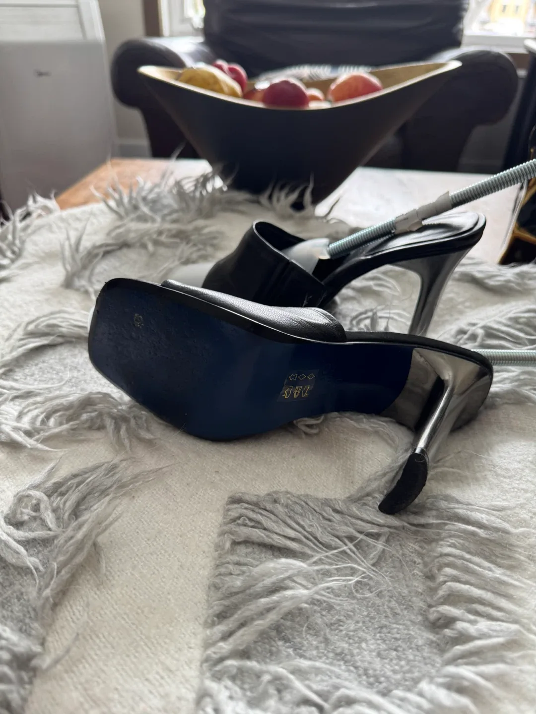 Black Leather Mules, Size 8