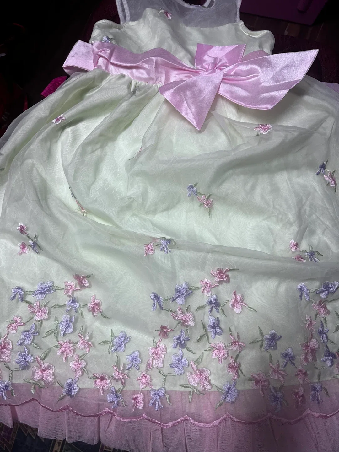 White and pink Embroidery frock image indicator(4)