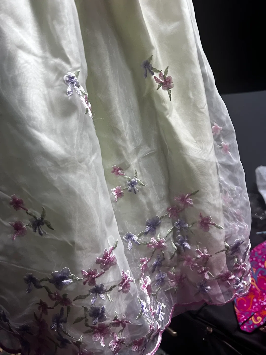 White and pink Embroidery frock image indicator(3)