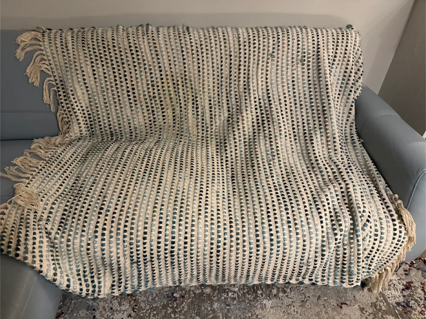 Woven Throw Blanket - Blue, Cream