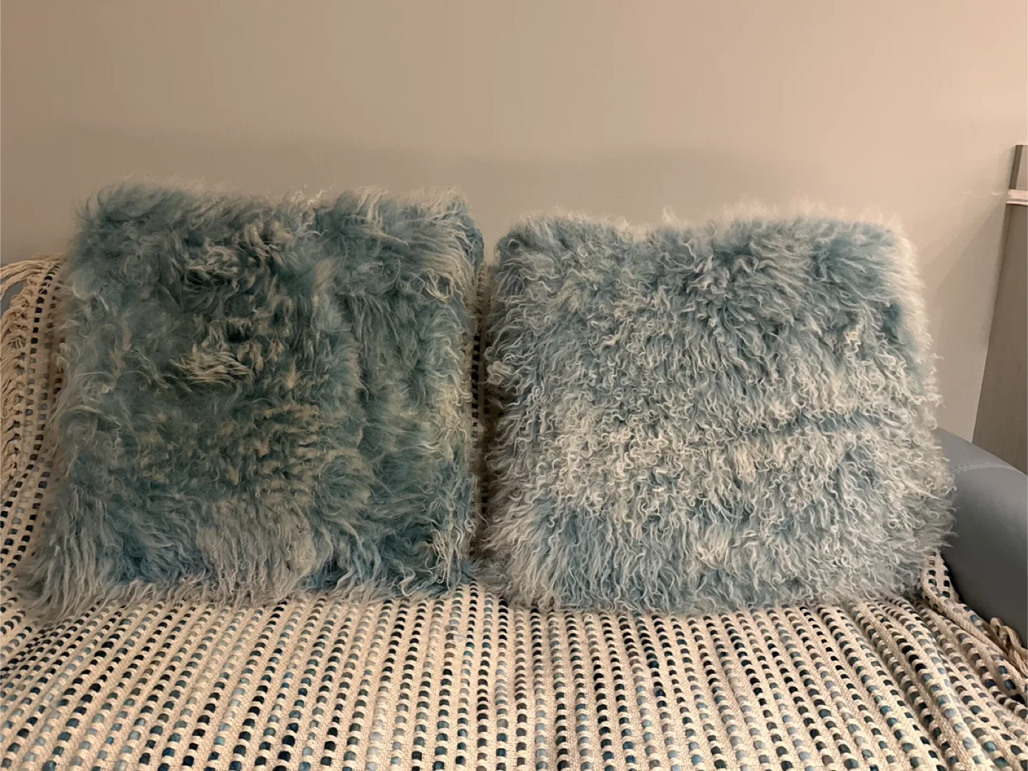 Blue  Faux Lamb Fur Pillow Cover