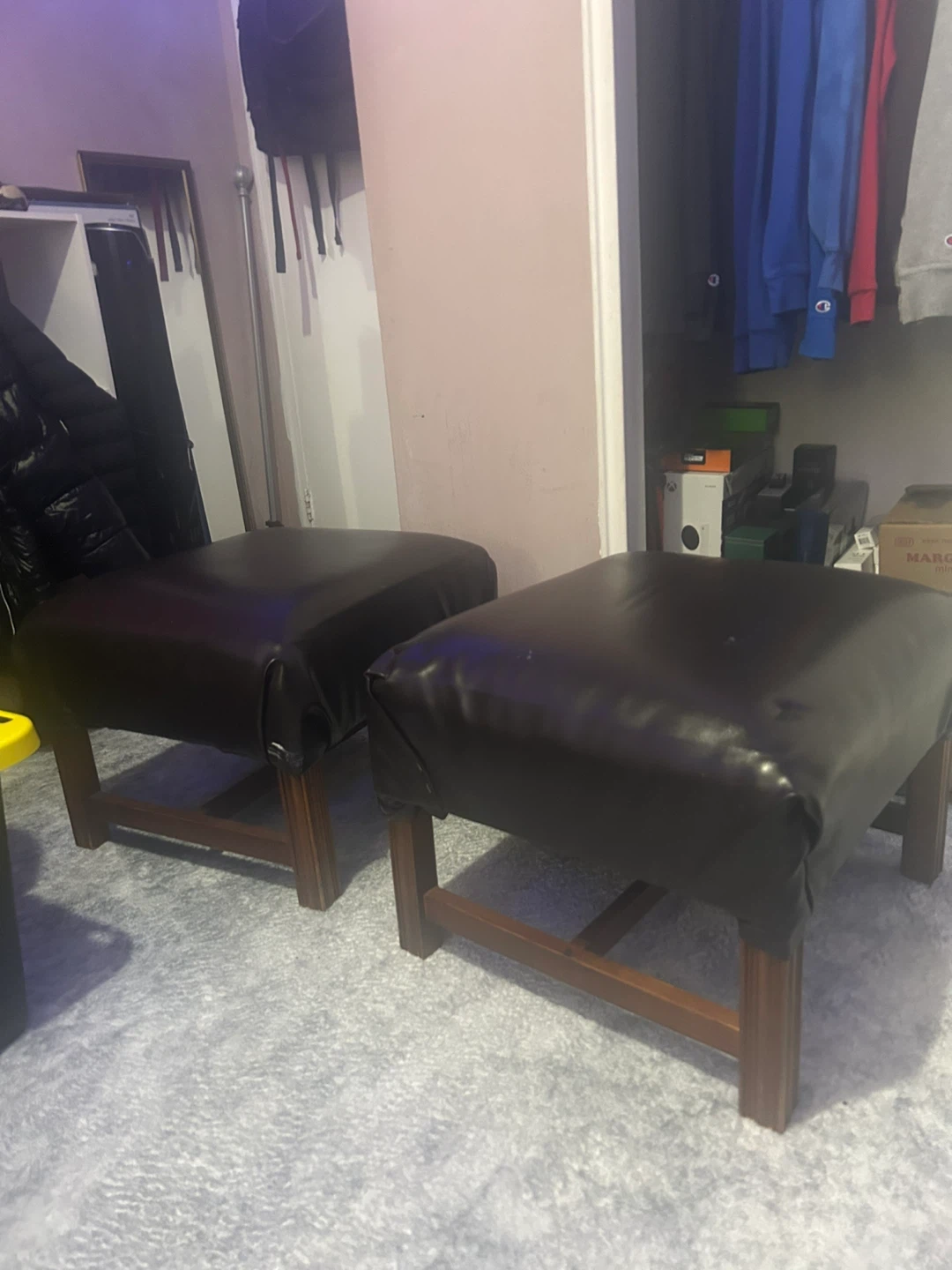 Selling 2 Brown Leather Ottoman Footstool