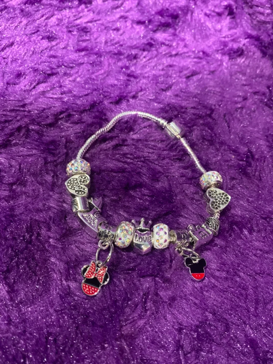 Disney 925 Bracelet Mickey and Minnie  and other Charms thumbnail