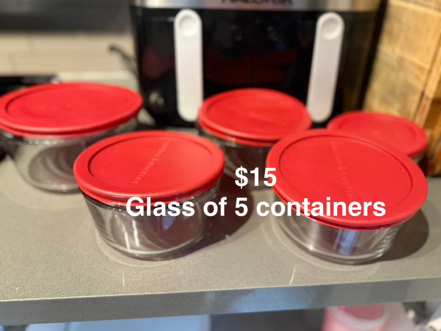 Set of 5 Glass Containers with Red Lids thumbnail