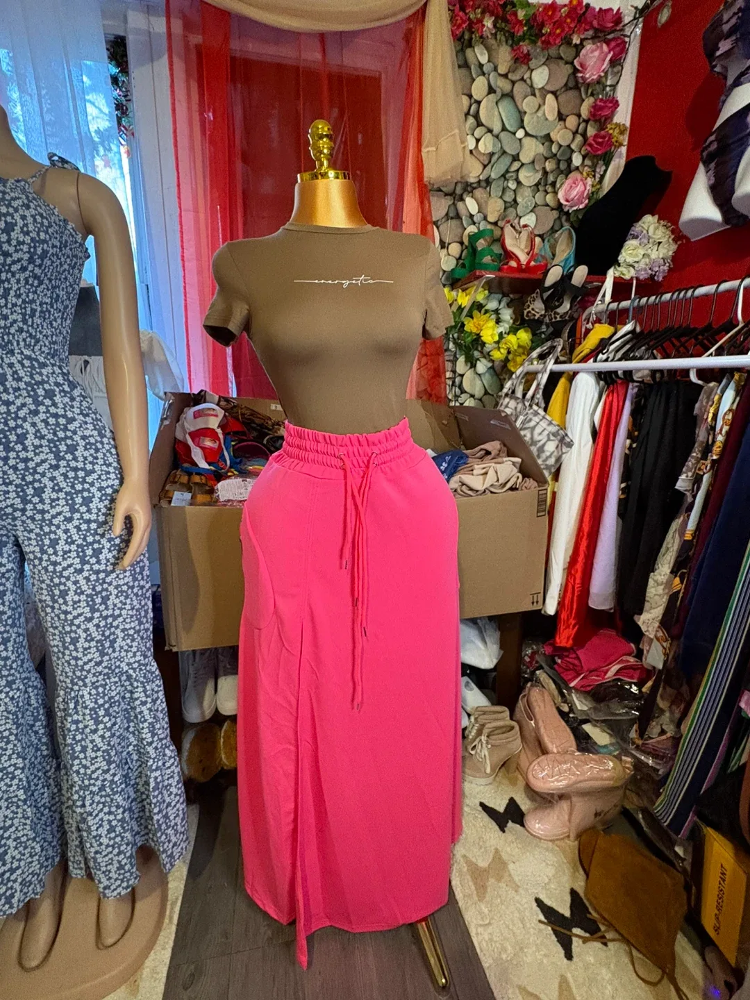 Pink Drawstring Maxi Skirt thumbnail