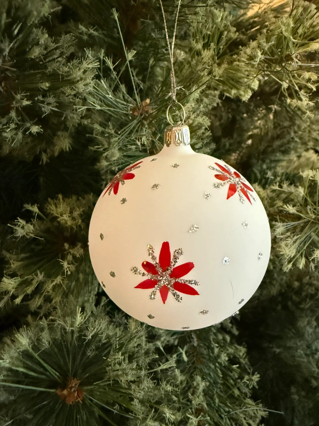 German Glass Ornament w/ Red + Silver - photo 3