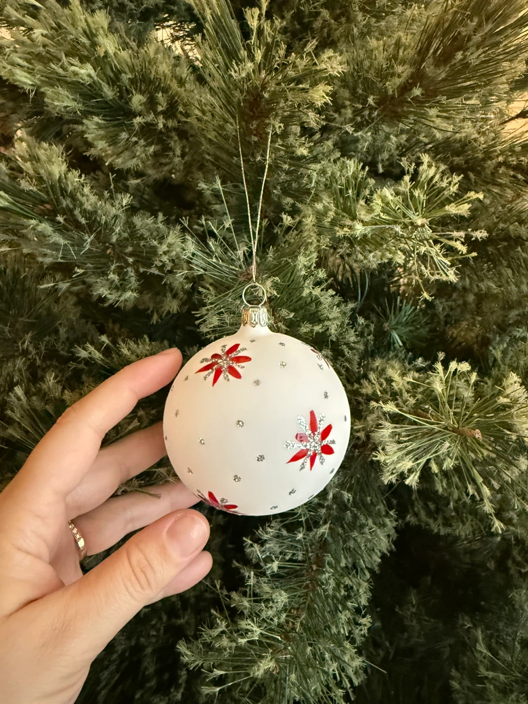 German Glass Ornament w/ Red + Silver - photo 2