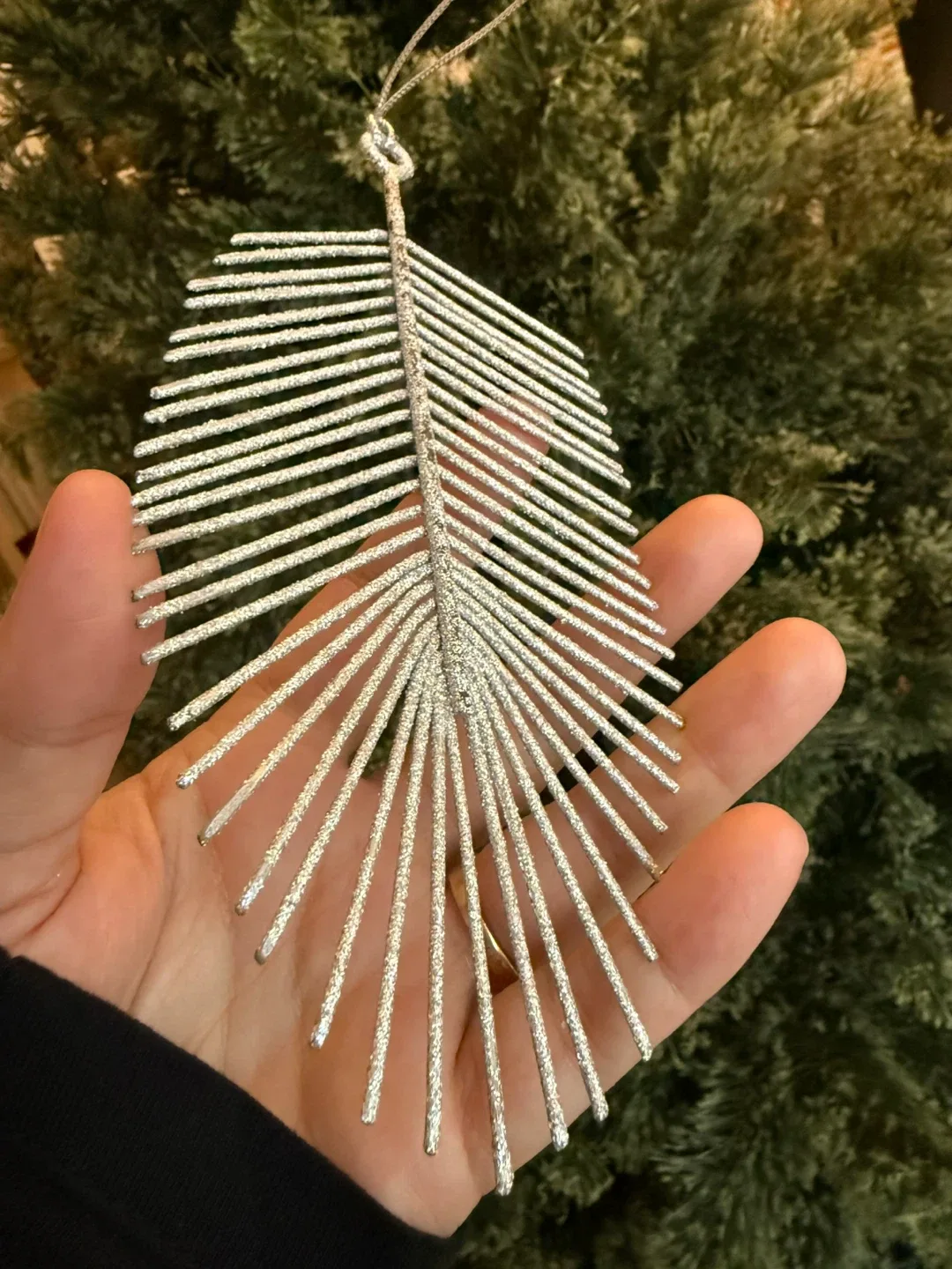 Crate&Barrel Sparkly Silver Feather Ornament image indicator(2)