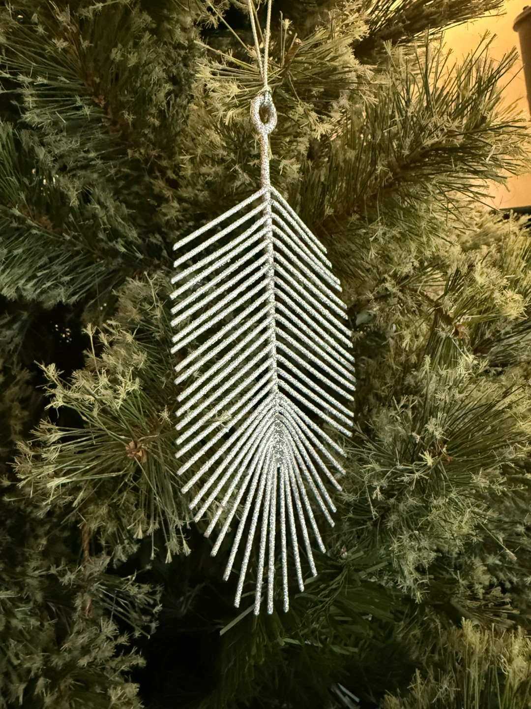 Crate&Barrel Sparkly Silver Feather Ornament