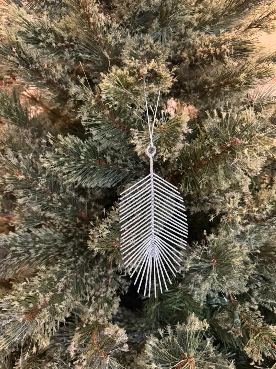 Crate&Barrel Sparkly Silver Feather Ornament image indicator(3)