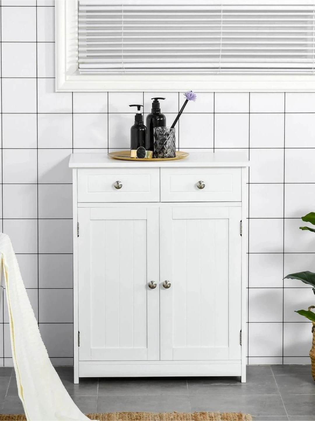 White Bathroom Storage Cabinet with Drawers