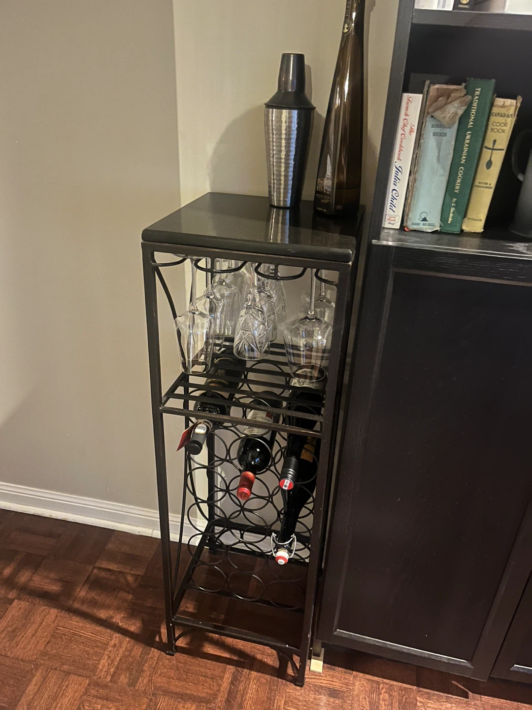 Black Metal Wine Rack with Glass Holder - photo 3