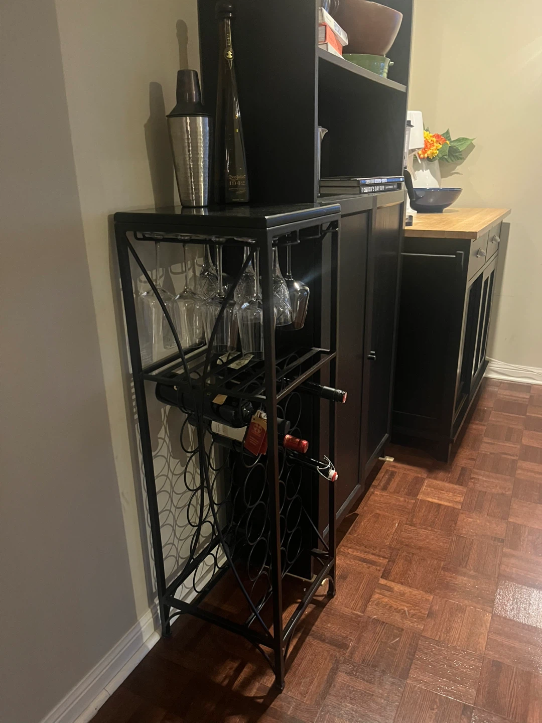 Black Metal Wine Rack with Glass Holder - photo 4