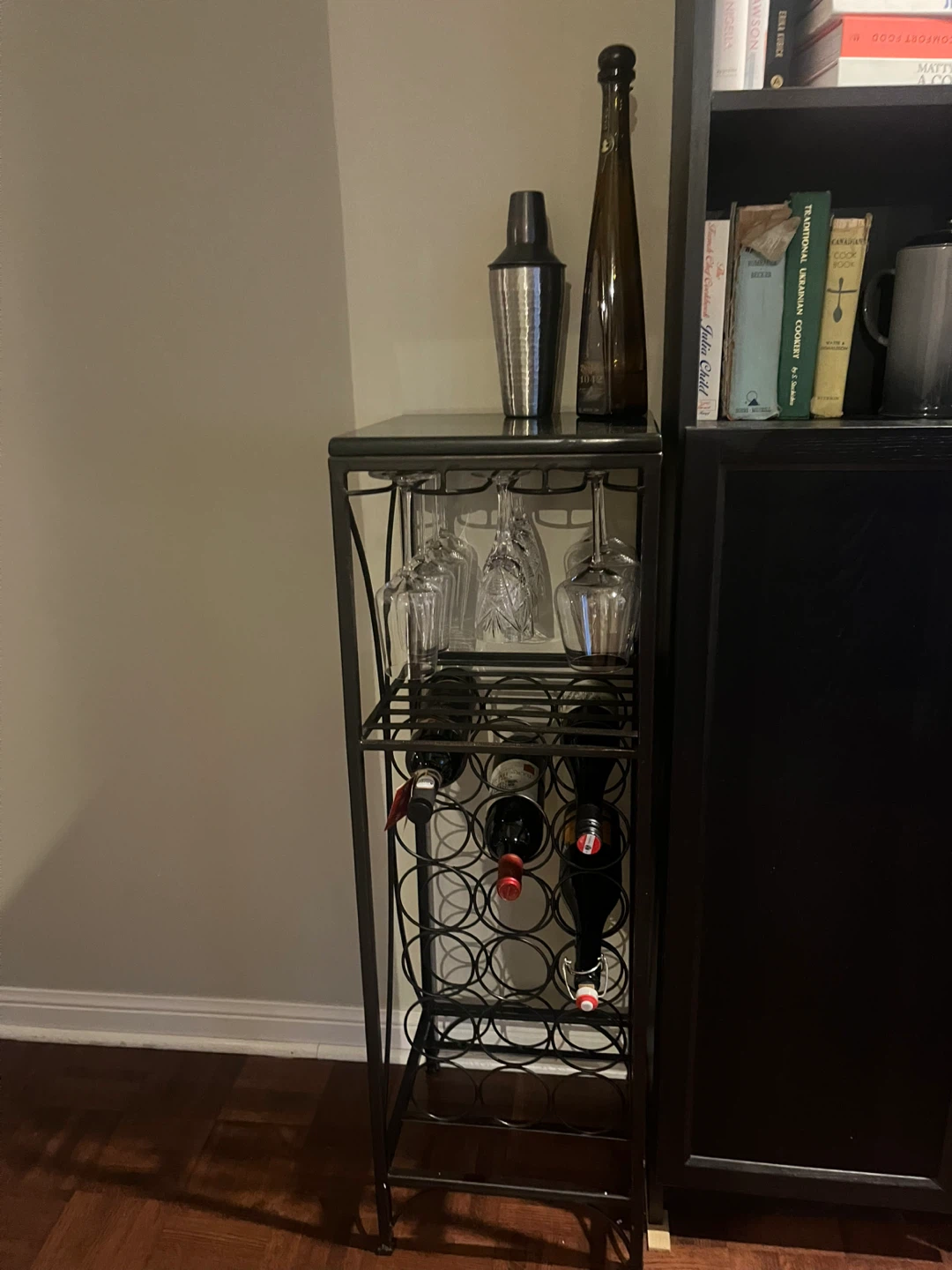 Black Metal Wine Rack with Glass Holder