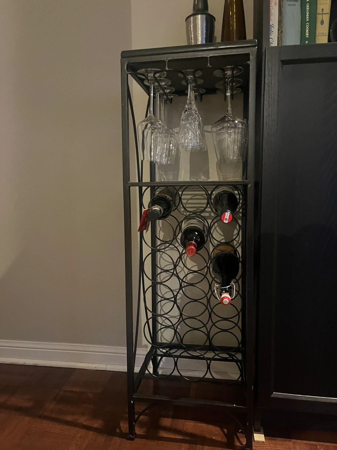 Black Metal Wine Rack with Glass Holder - photo 2