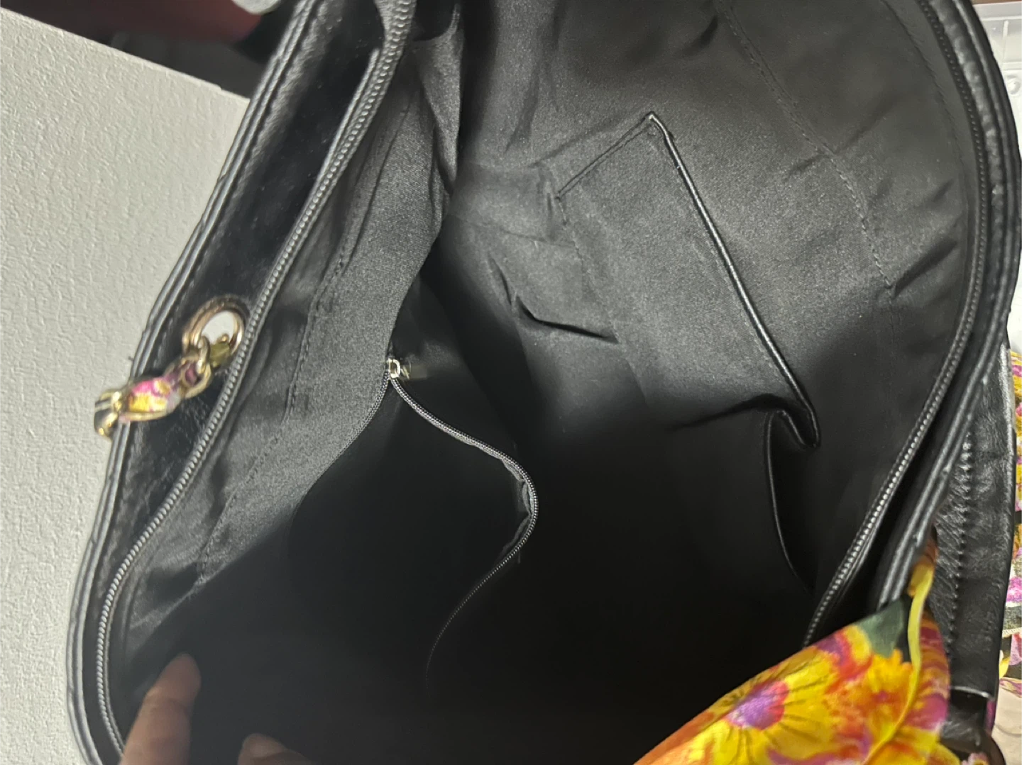 Black Quilted Tote Bag with Floral Scarf - photo 3