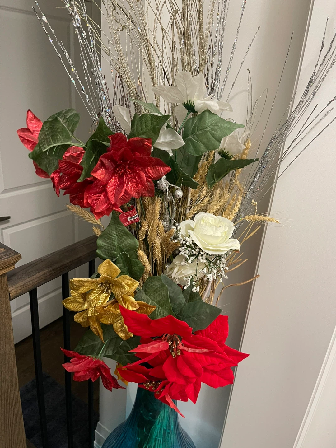 Decorative Floral Arrangement in Blue Vase - photo 3