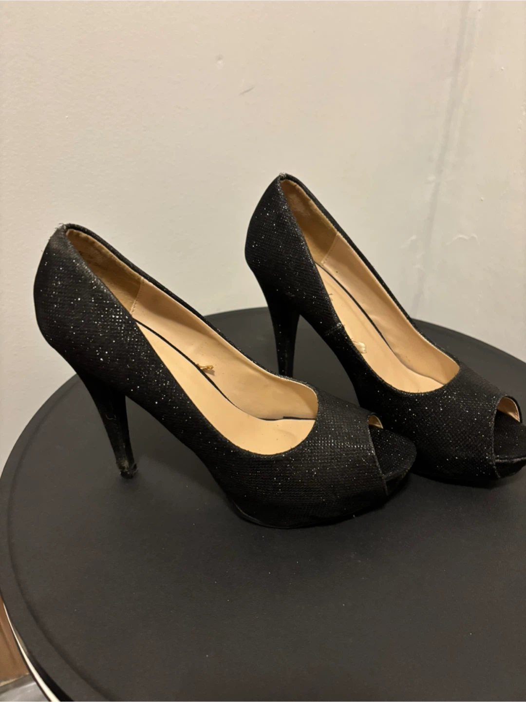 Wet Seal Black Glitter Peep Toe Heels - Size 10 - photo 2