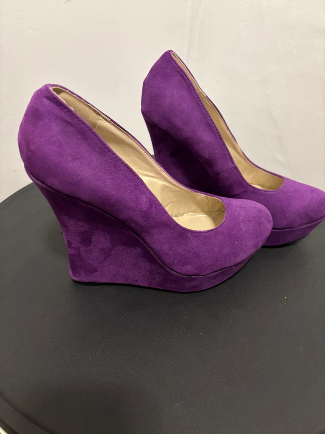 Purple Suede Wedge Heels, Size 10