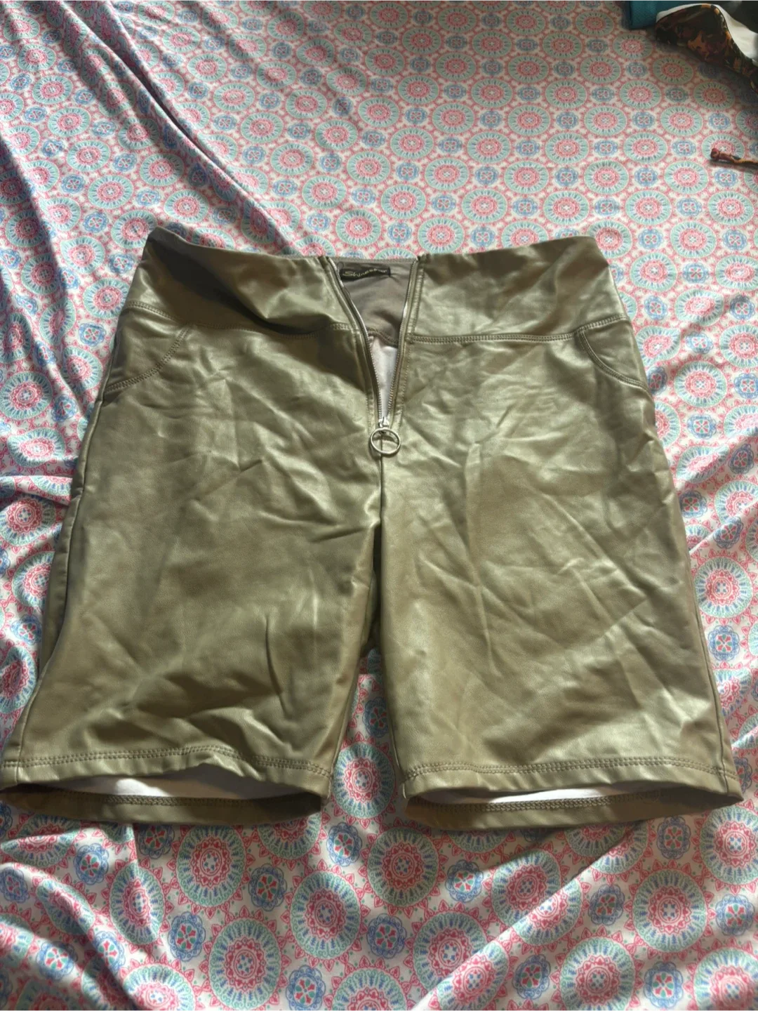 Shinestar Olive Green Faux Leather Shorts