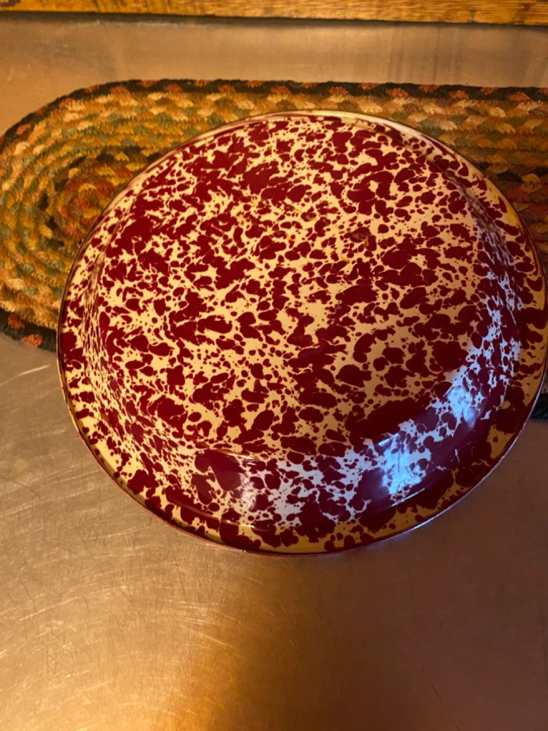 Red & White Splatterware Pitcher and Plate image indicator(5)