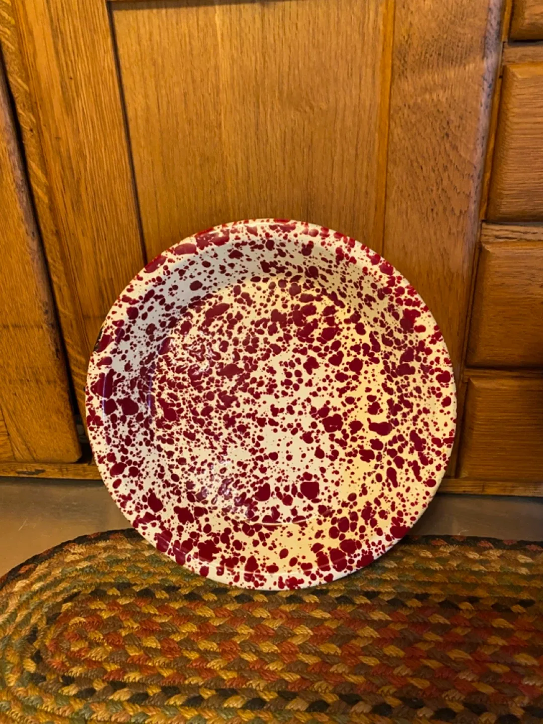 Red & White Splatterware Pitcher and Plate image indicator(4)