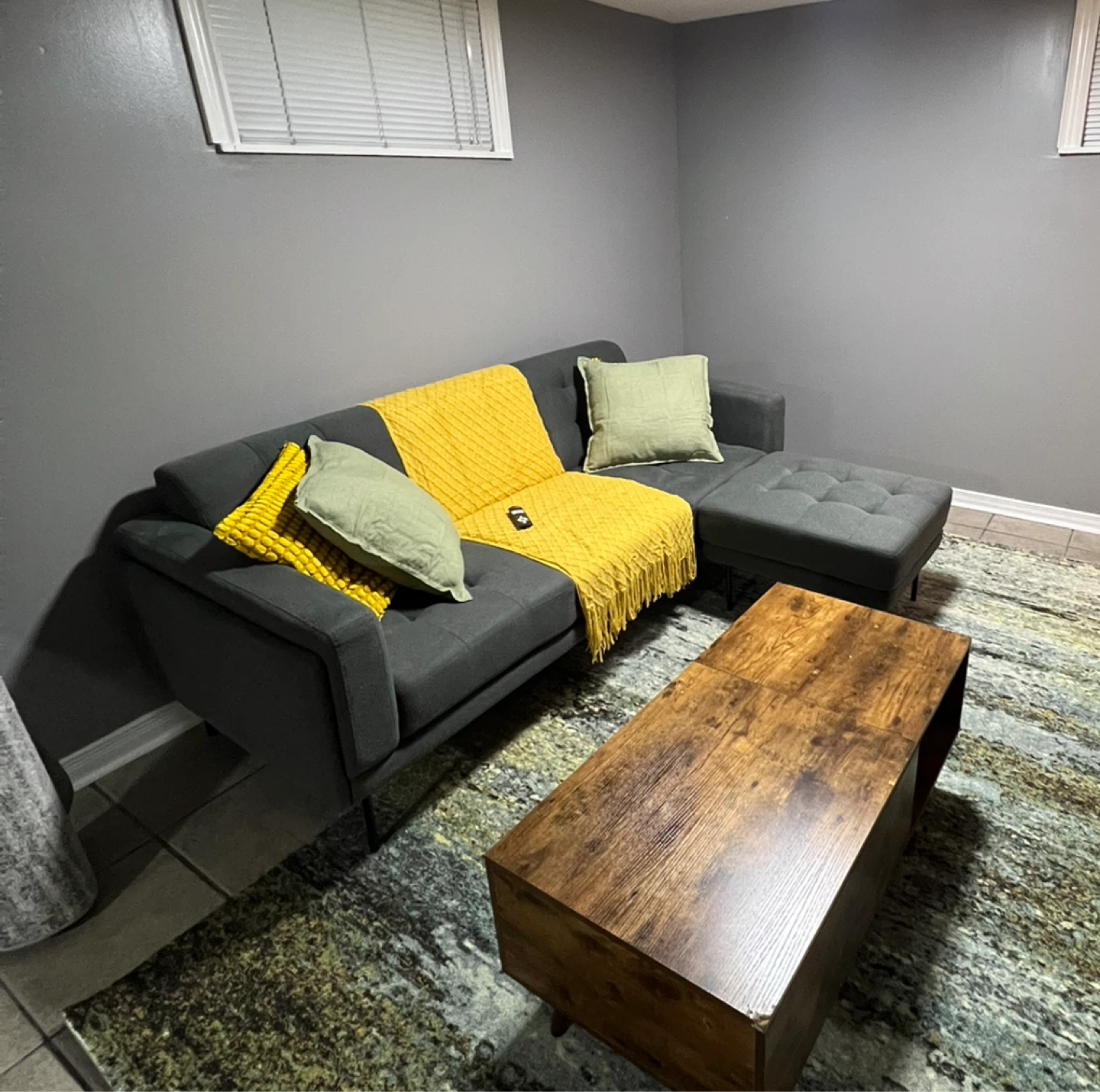 Grey Sectional Sofa with Ottoman