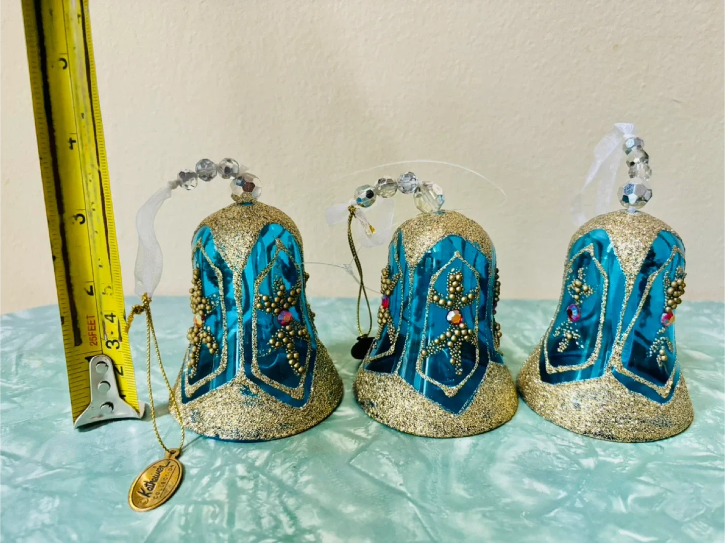 Katharine's Collection Teal & Gold Bell Ornament Set thumbnail