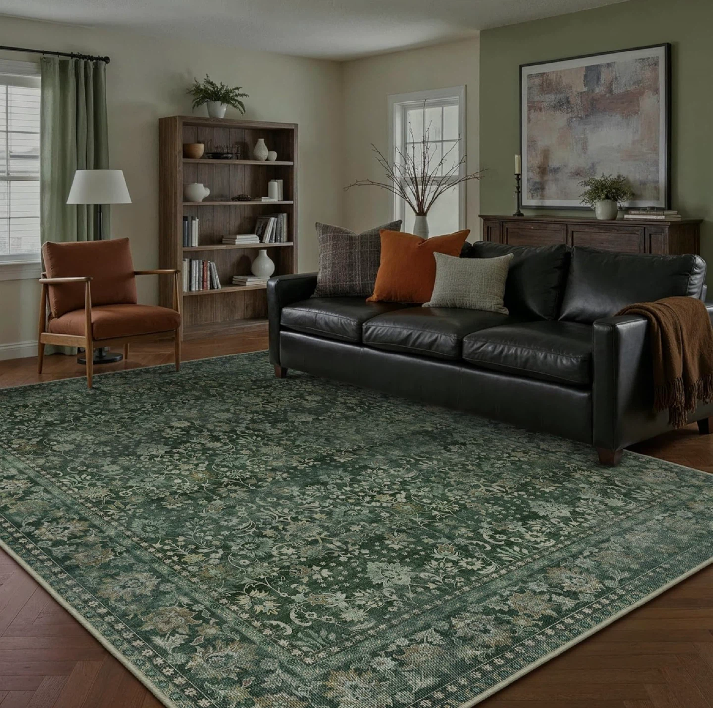 Green Area Rug with Floral Pattern 8x10 ft - photo 2